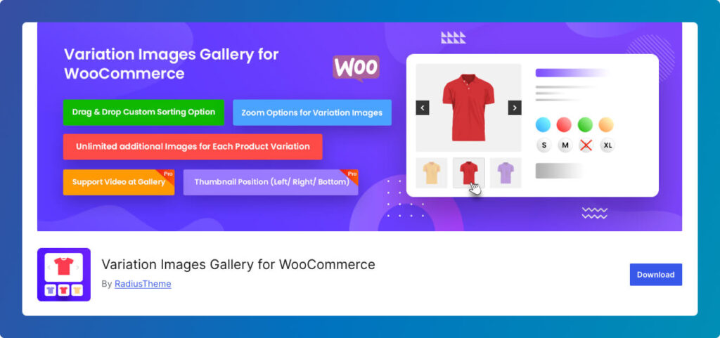 Variation Images Gallery for WooCommerce by Radius theme
