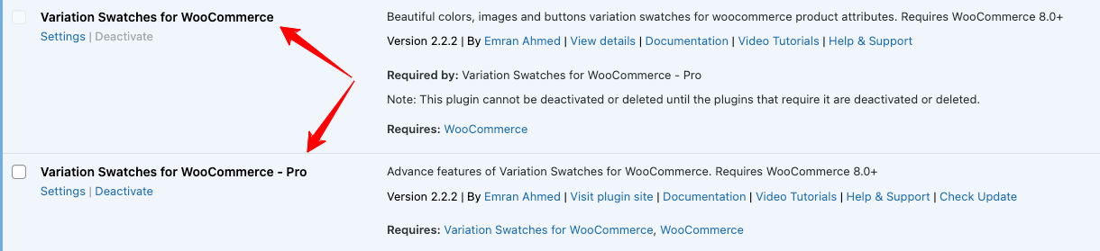 Woo variation swatches free and Pro appearing one after another