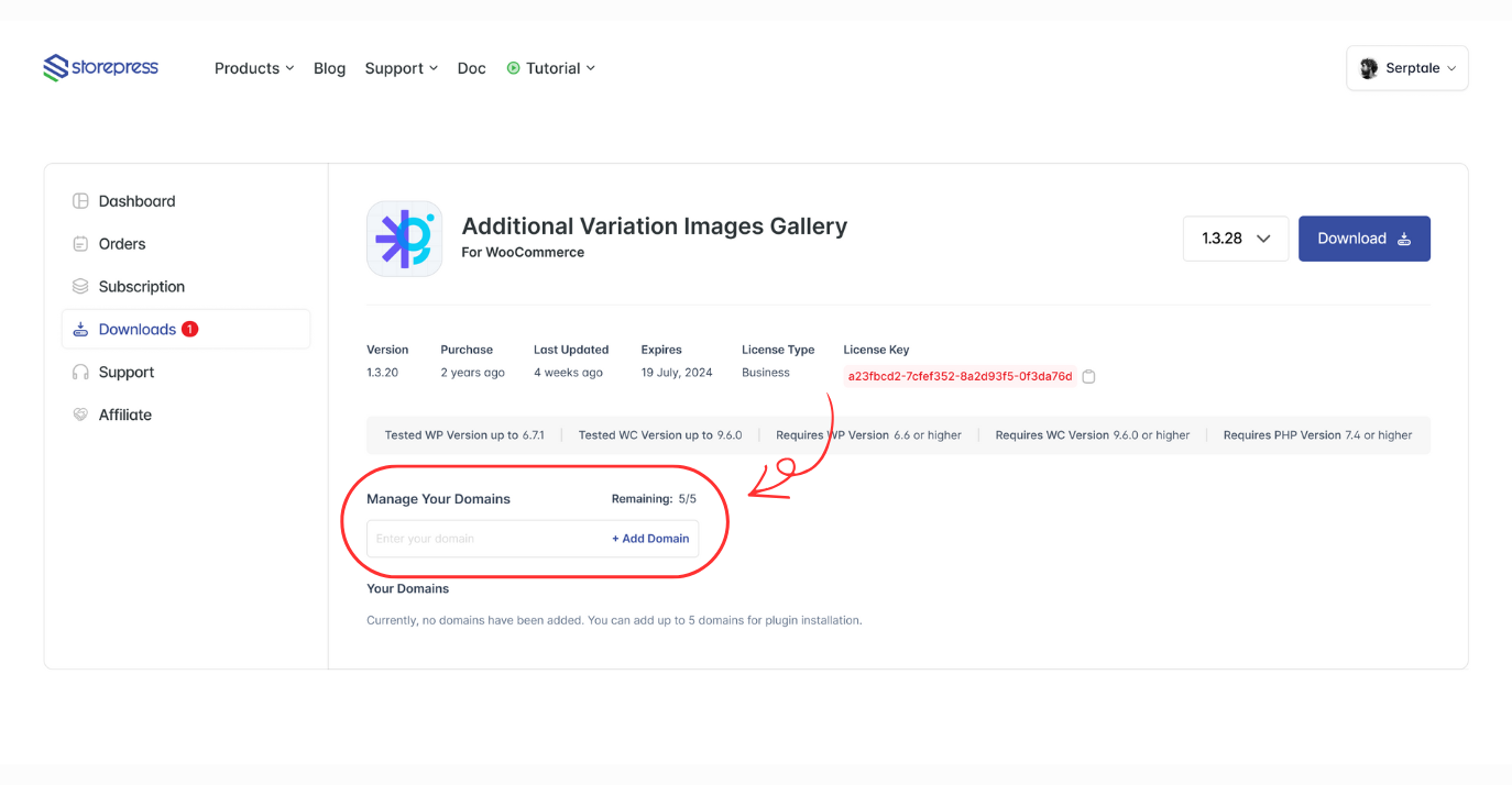 Adding Domain for auto update gallery plugin