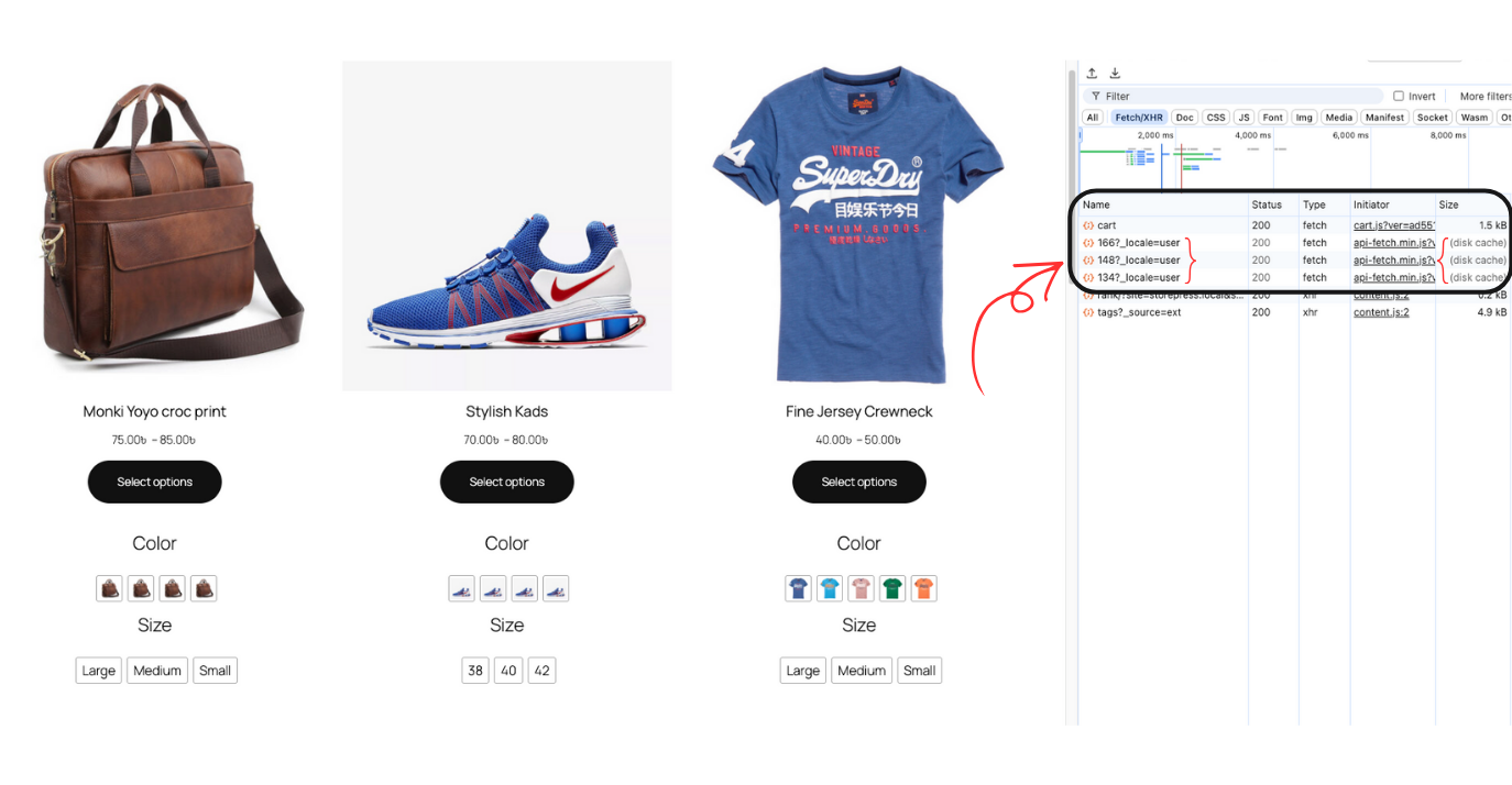 Cache API response display through dev tool