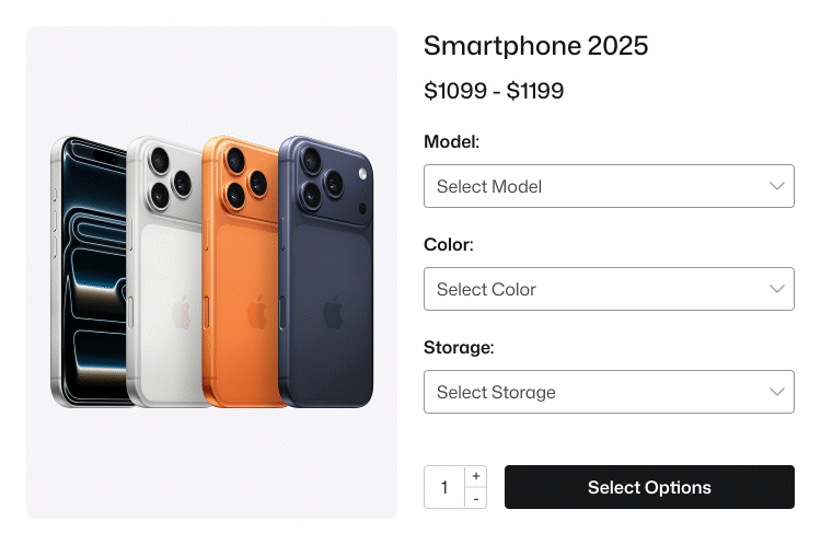 Dropdowns to button and color swatches