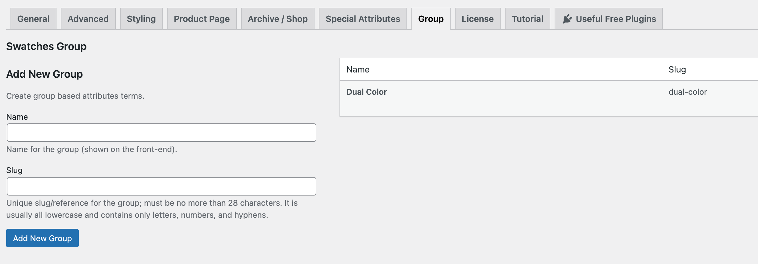 Dual color added as a new group