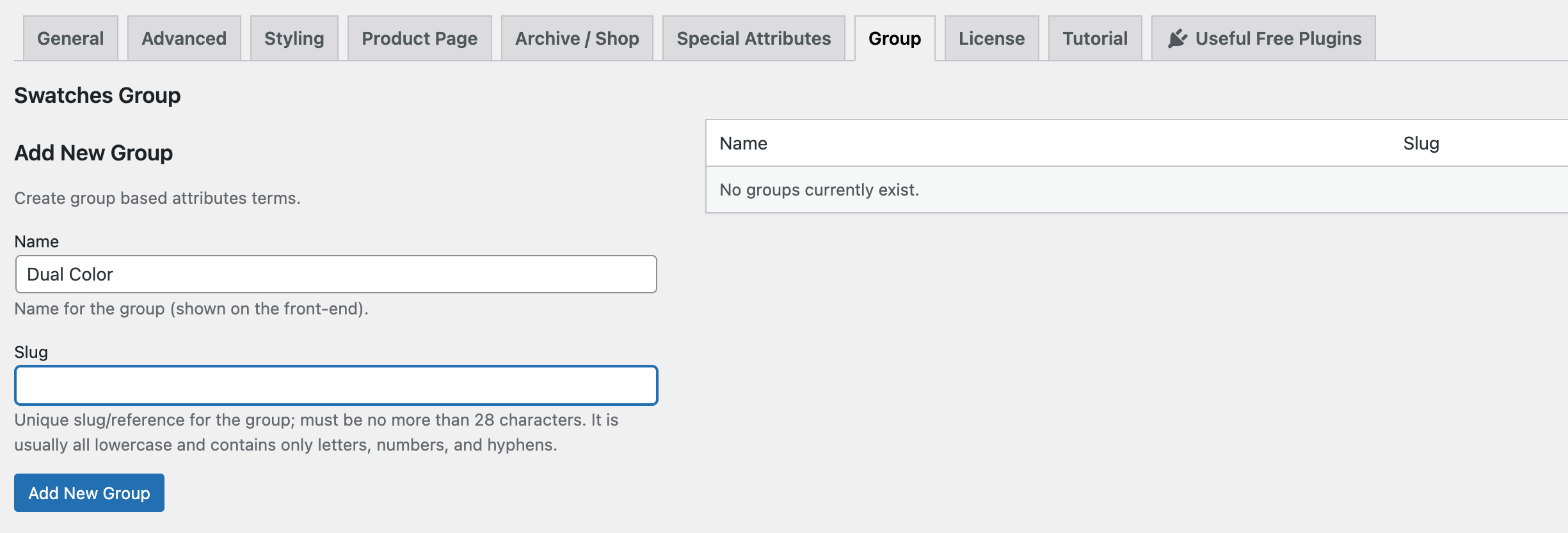 Dual color as group name