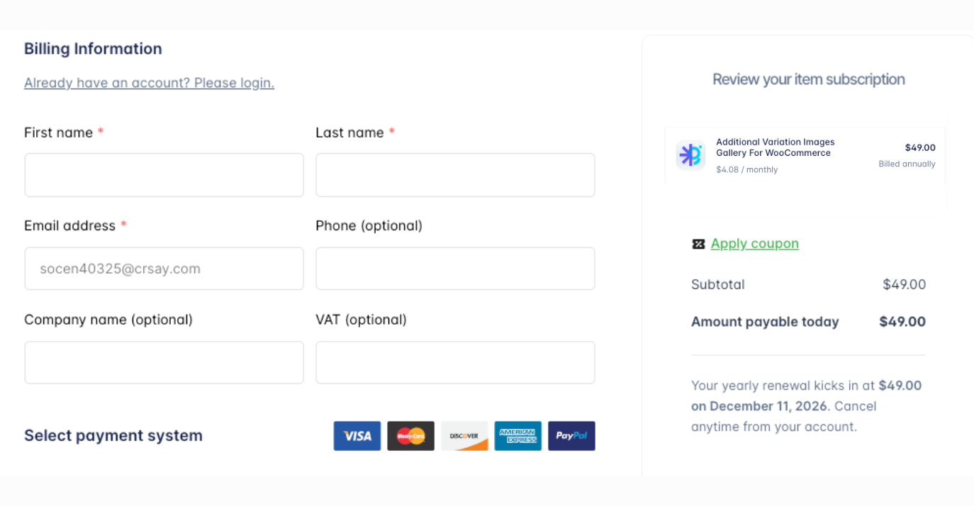 Image gallery checkout storepress