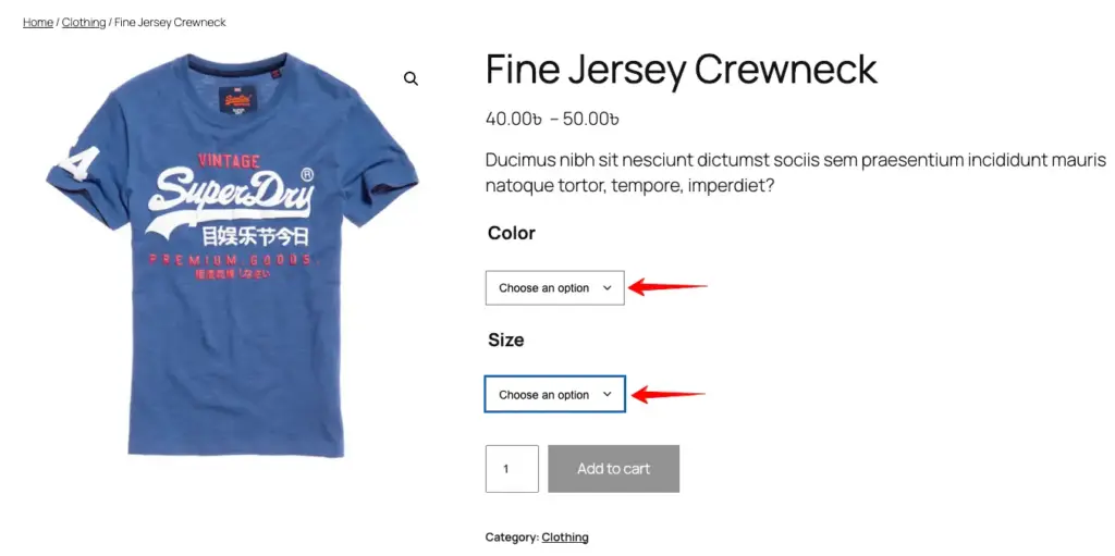 Product page dropdowns