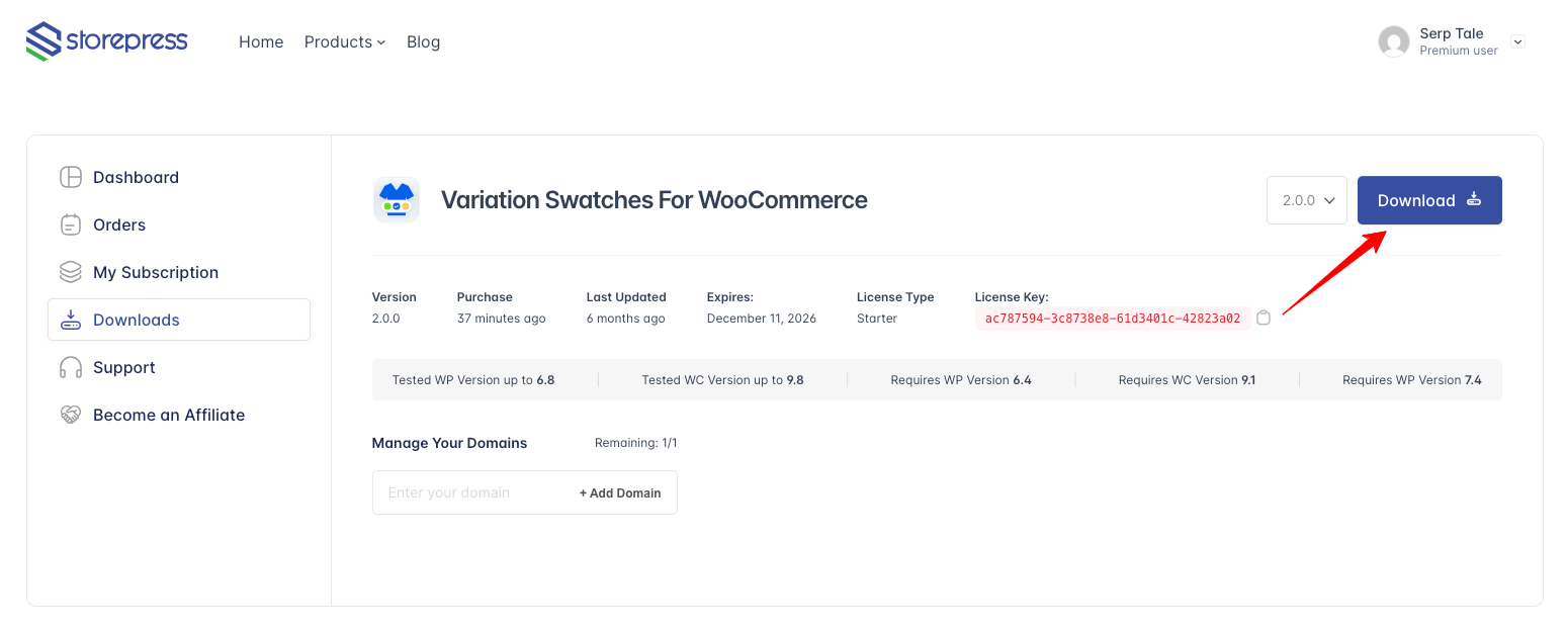 Variation swatches pro download from StorePress
