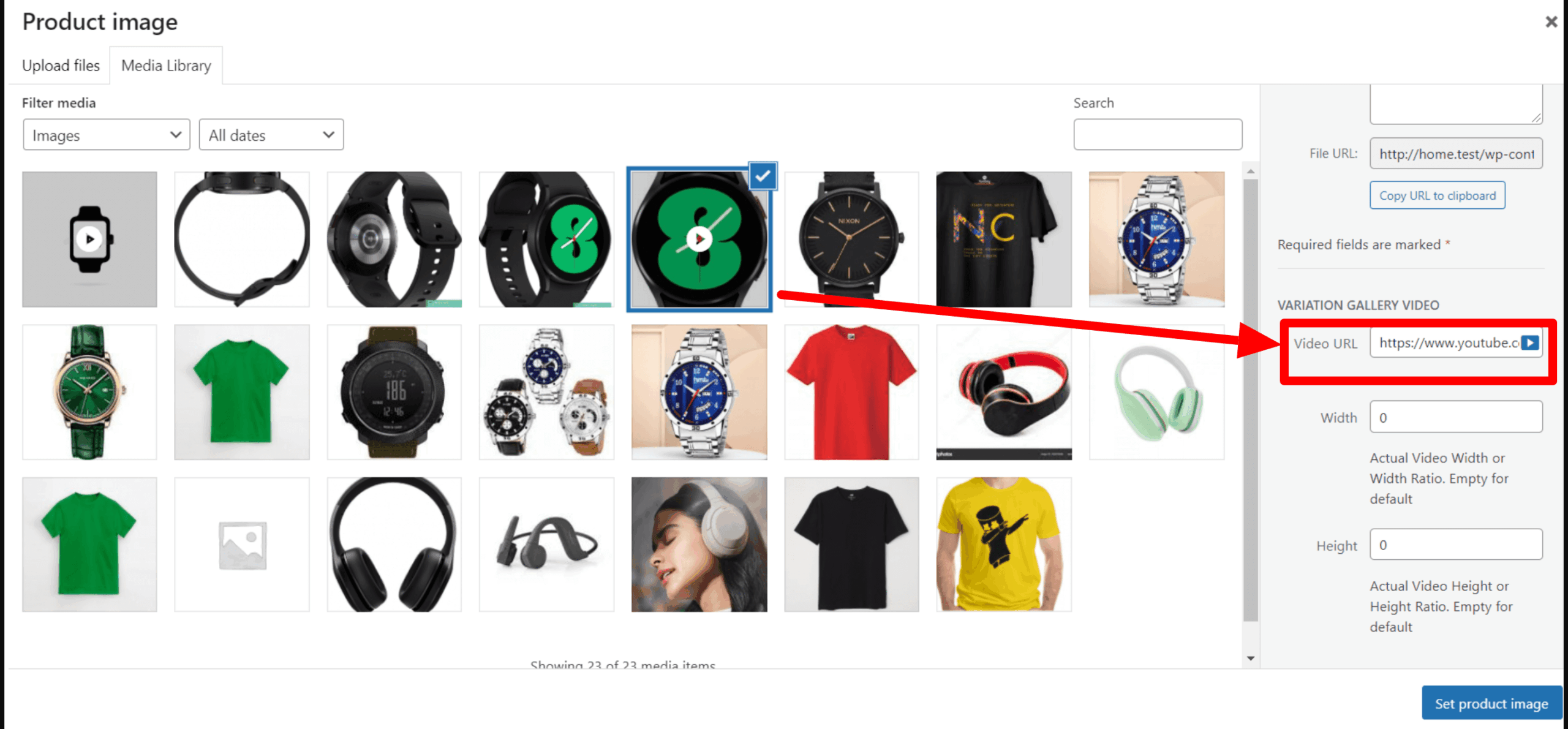 adding video url to the variation gallery video section