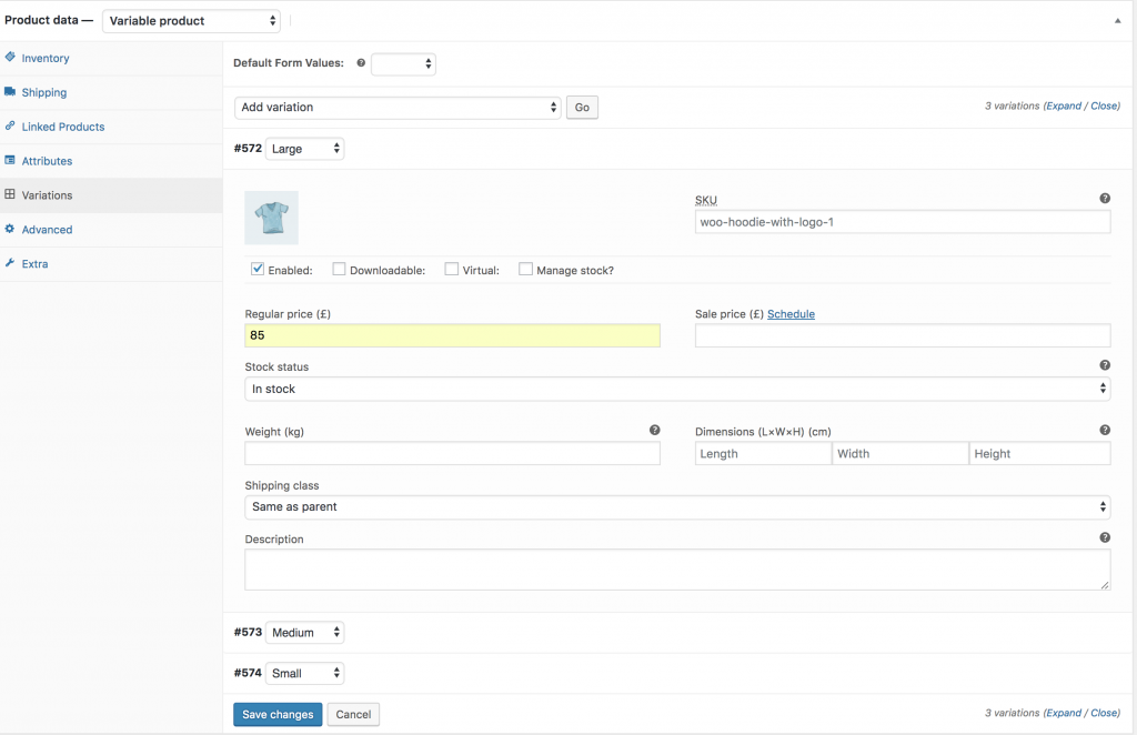 all the variations created