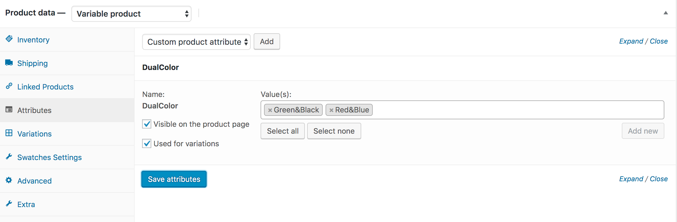 all variations selected
