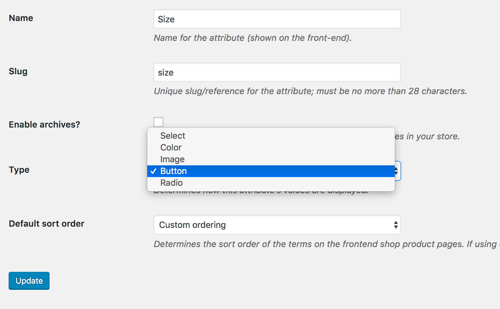 button type selection