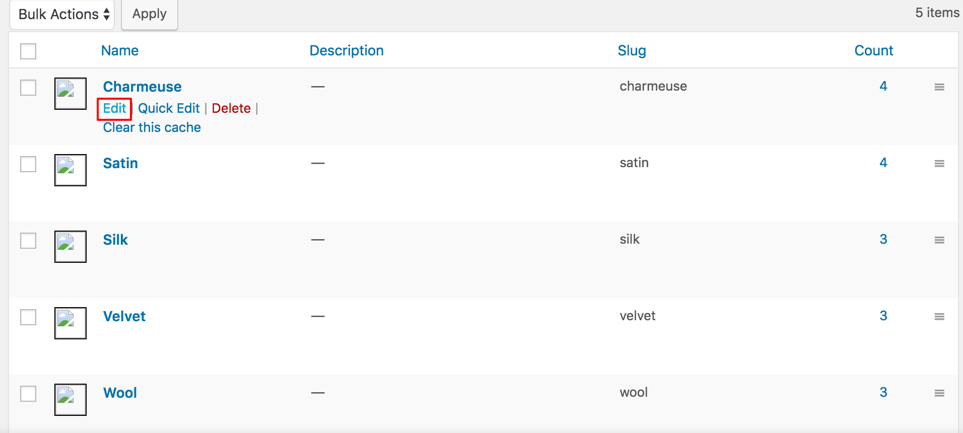 click edit for image selection
