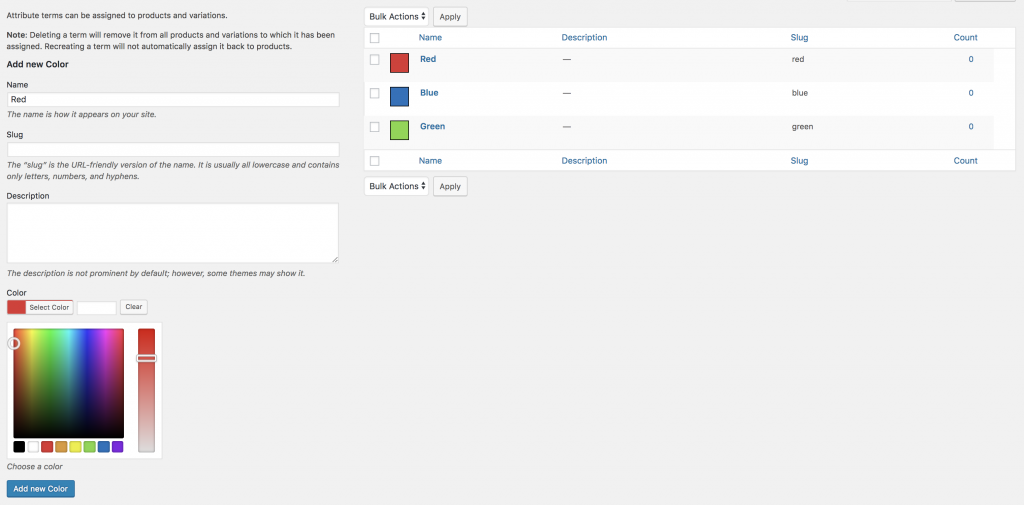 color attribute variations