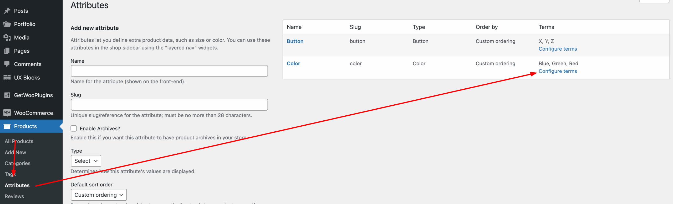 configure terms for global attribute