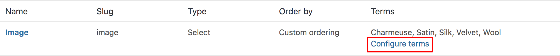 configure terms for image attribute