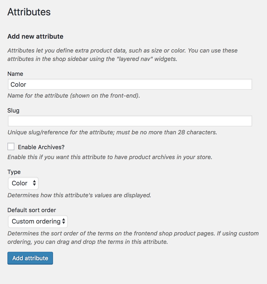 create color attribute