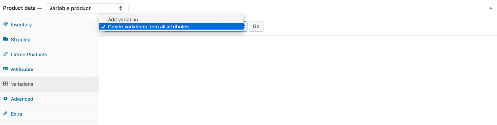 create variations from all attributes interface