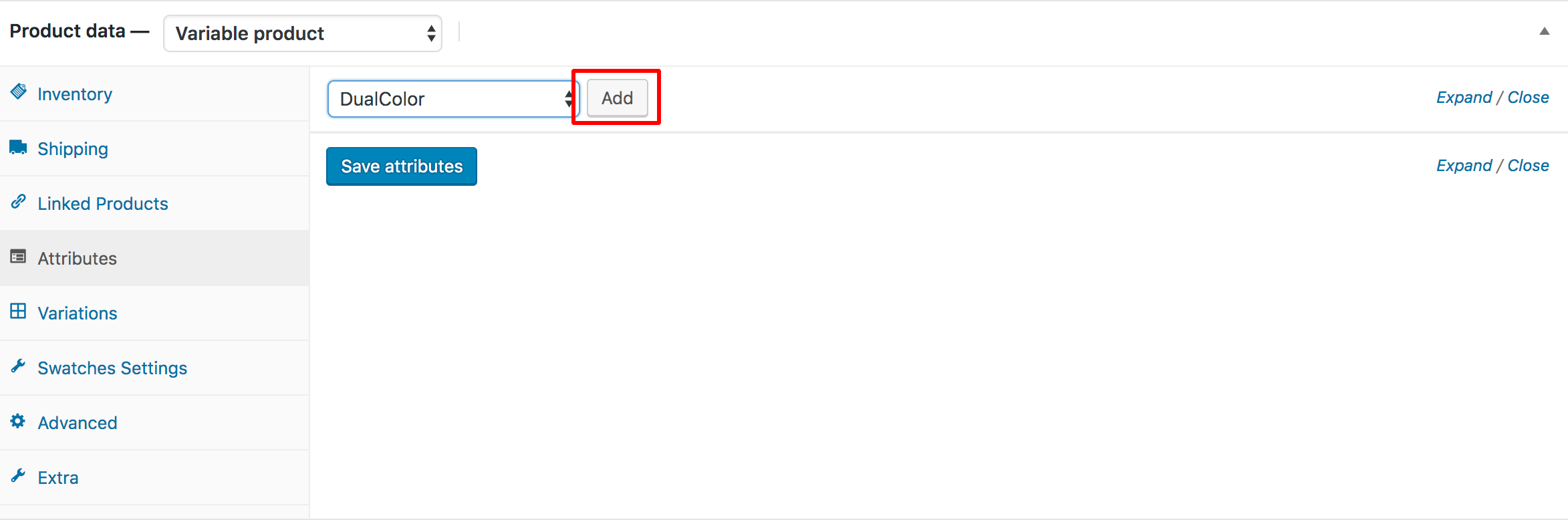 dual color attribute selected