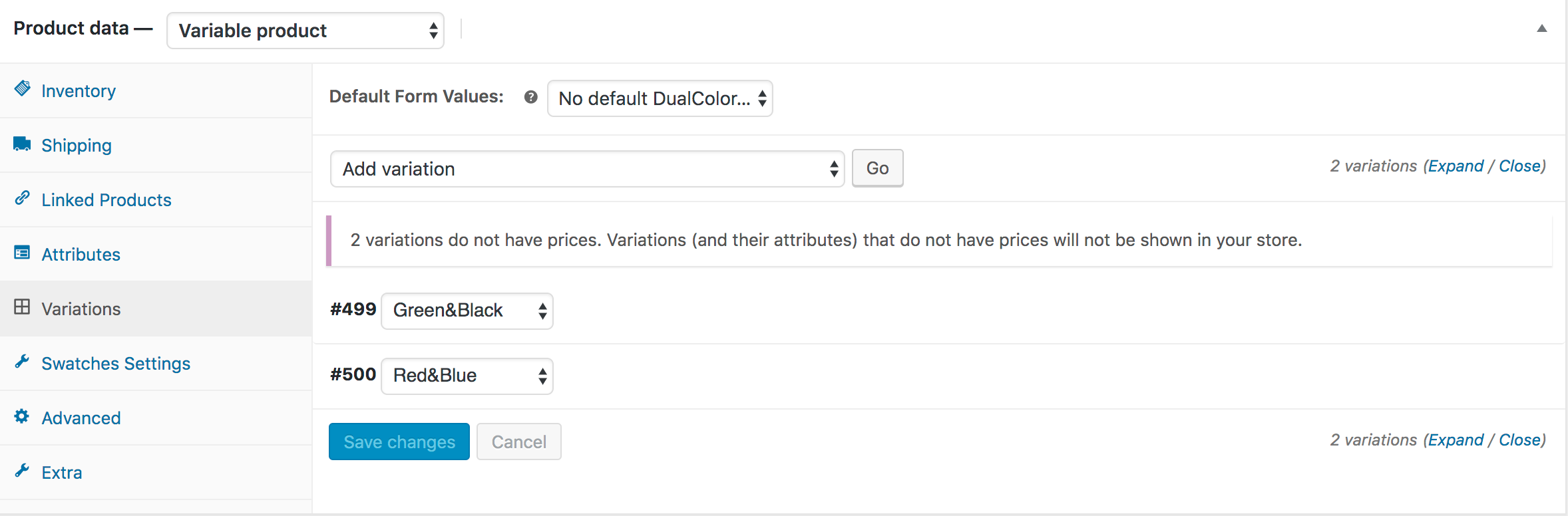 dual color two variations