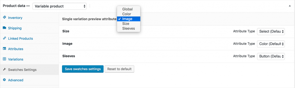 image as single variation preview attribute