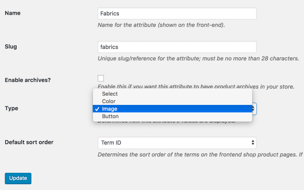 image attribute from Type option