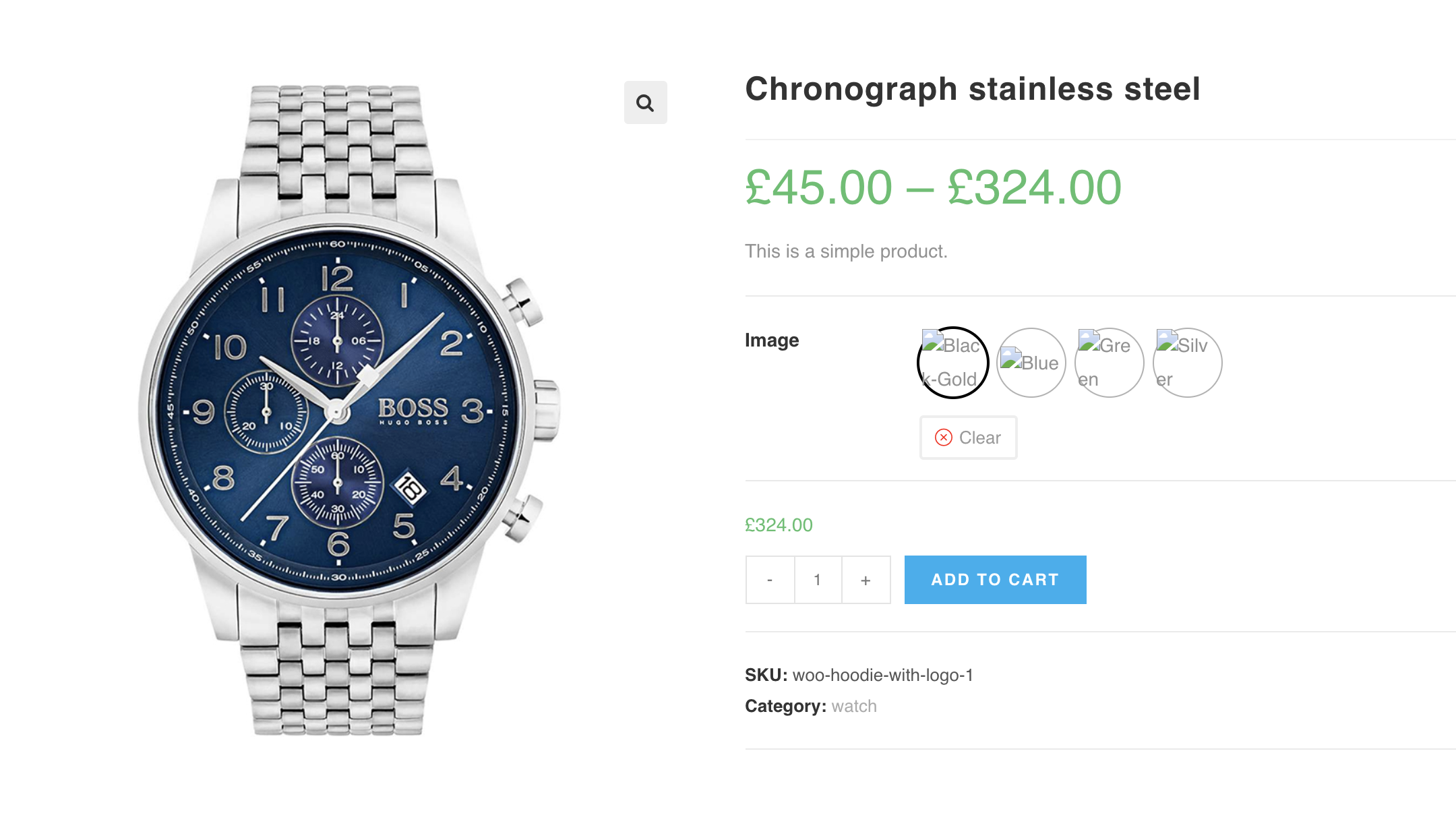 showing image variations on product page