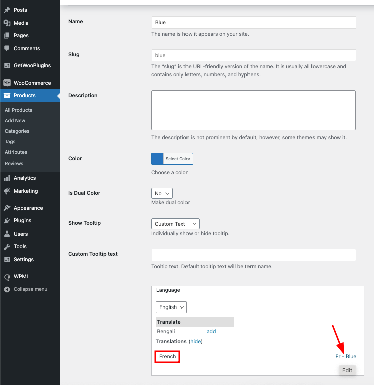 manually translate specific attribute term