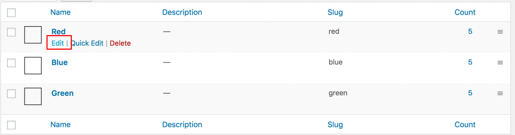 marked edit option under red color variotion
