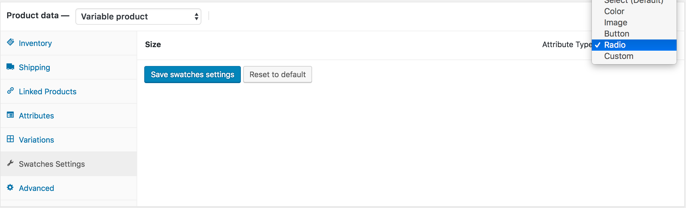 radio type selection from dropdown