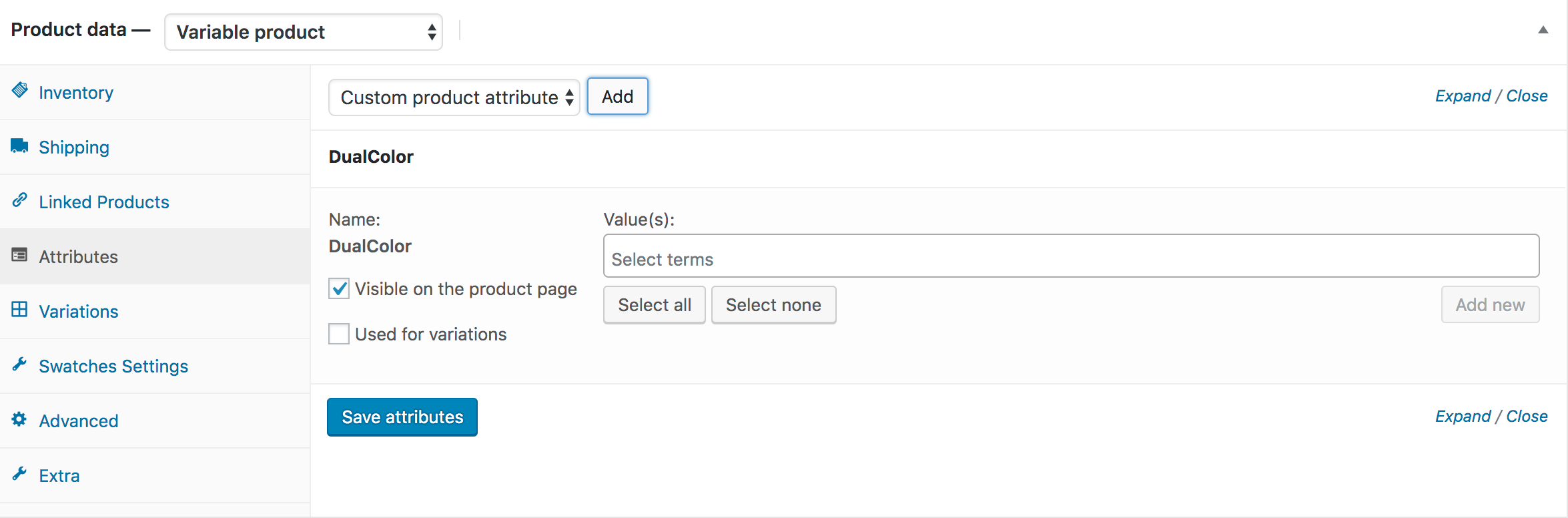 select all for all variations