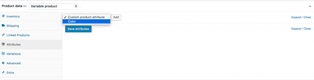 select color attribute from custom product attribute
