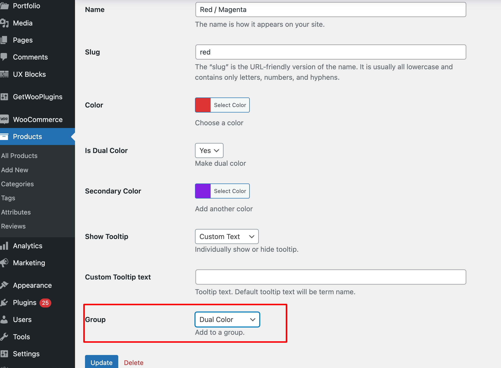 select desired group