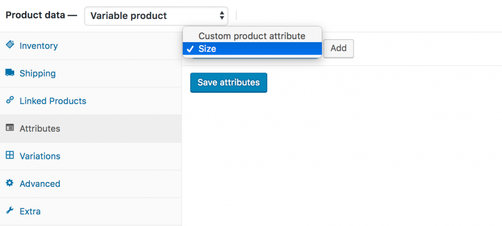 select size from custom product attribute