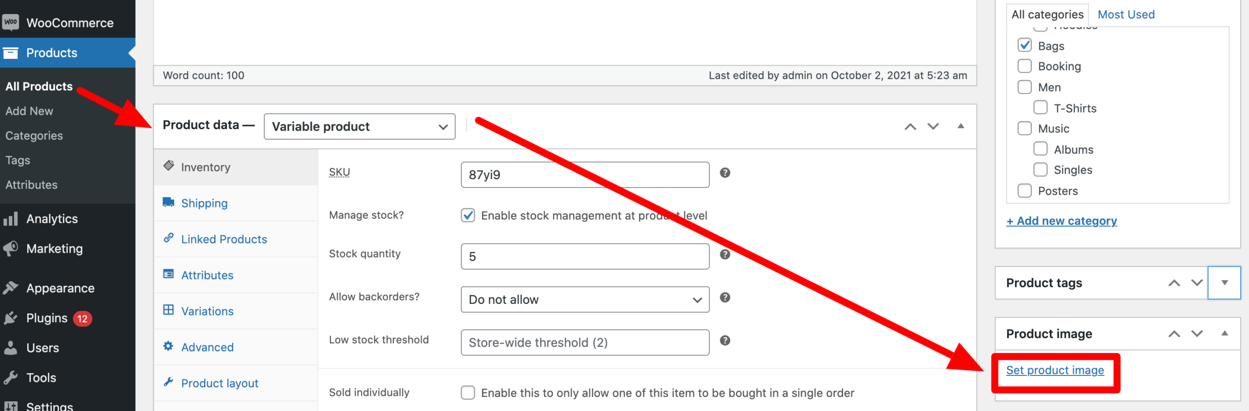 set product image from variable product