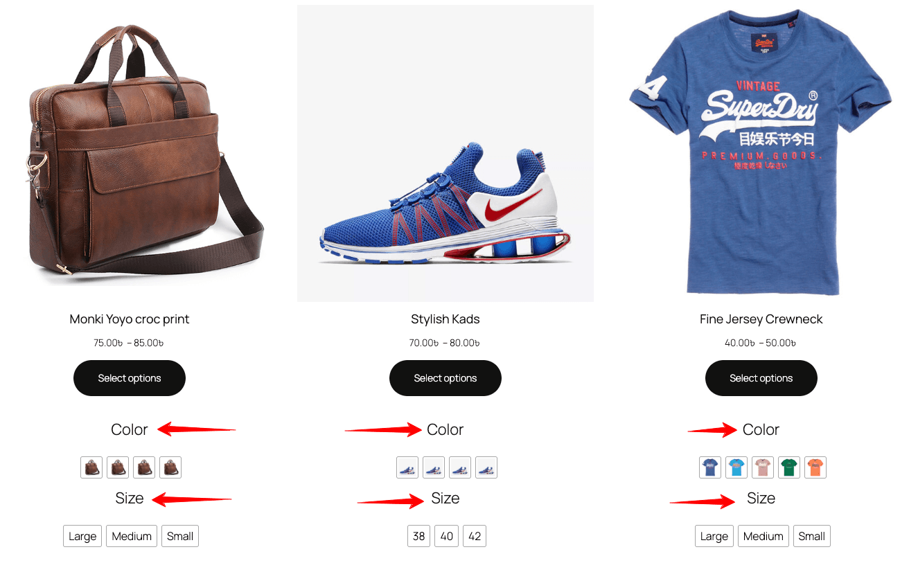 showing attribute label on shop page