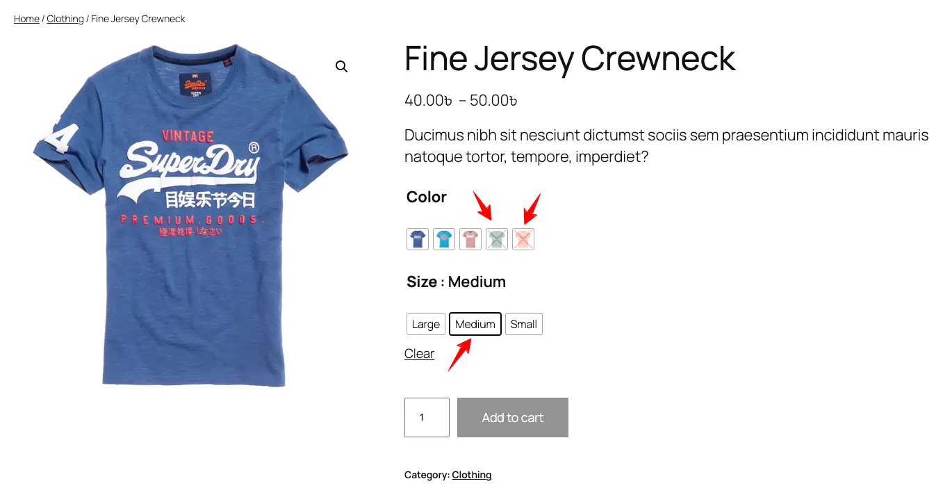 showing unavailable item on product page