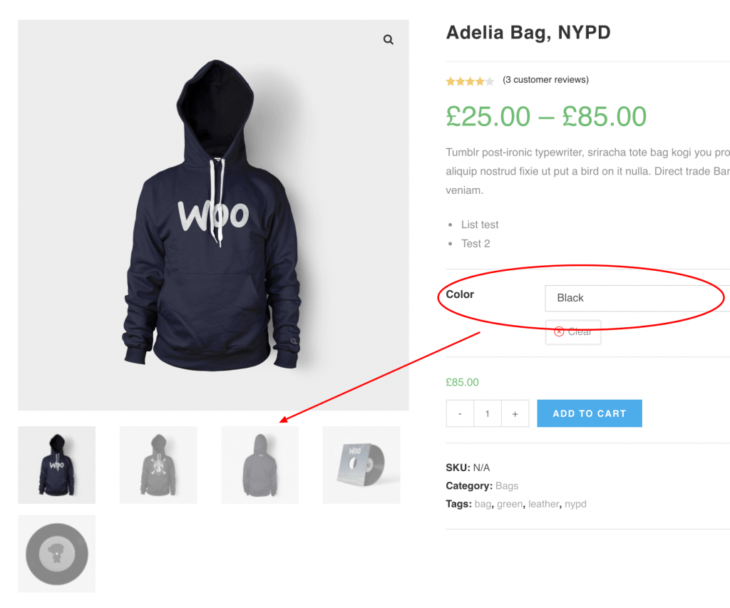 upload images in the variation gallery frontend preview