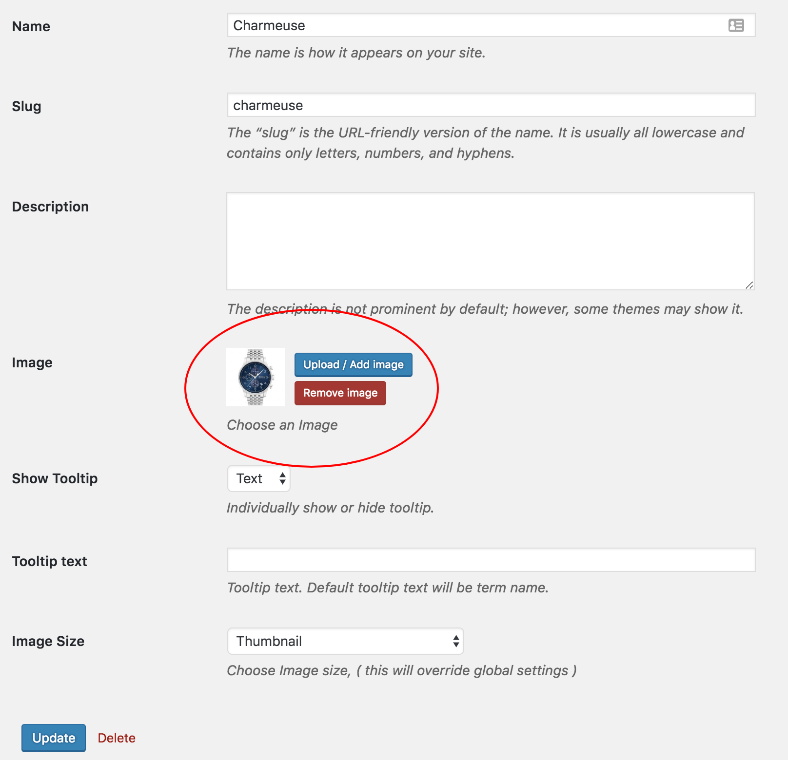 uploading image for the attribute