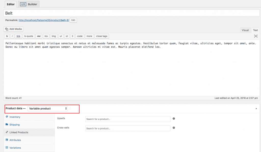 variable product from product data