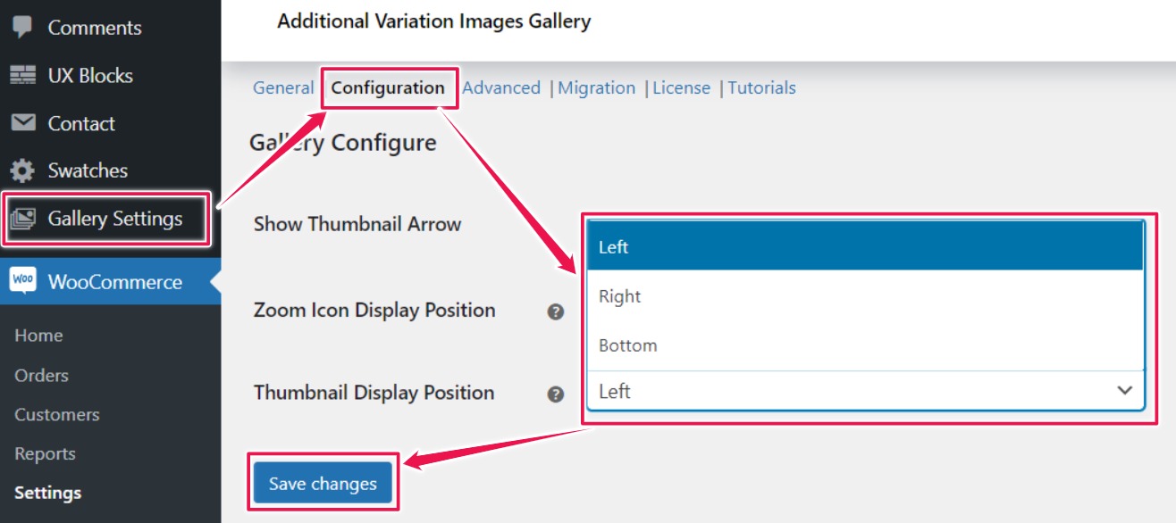 Gallery settings configuration