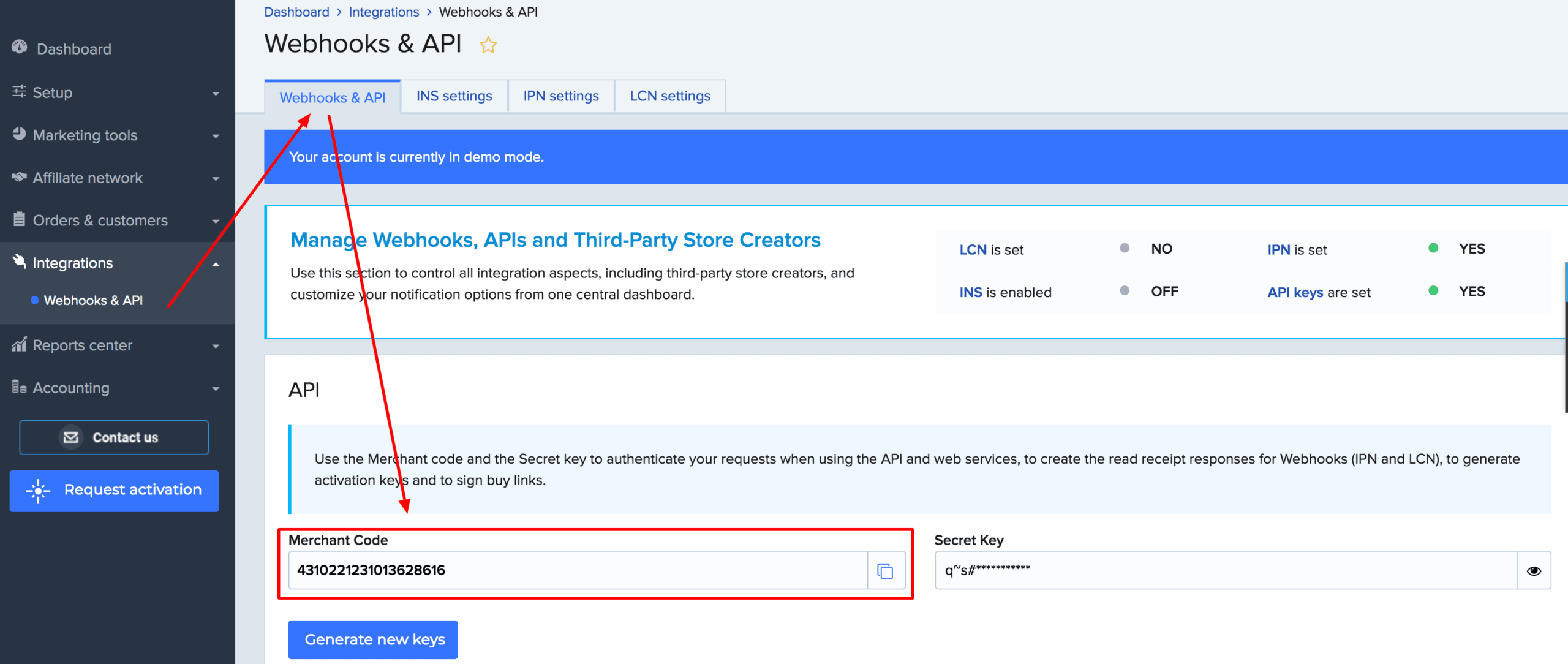 Copy the Merchant code