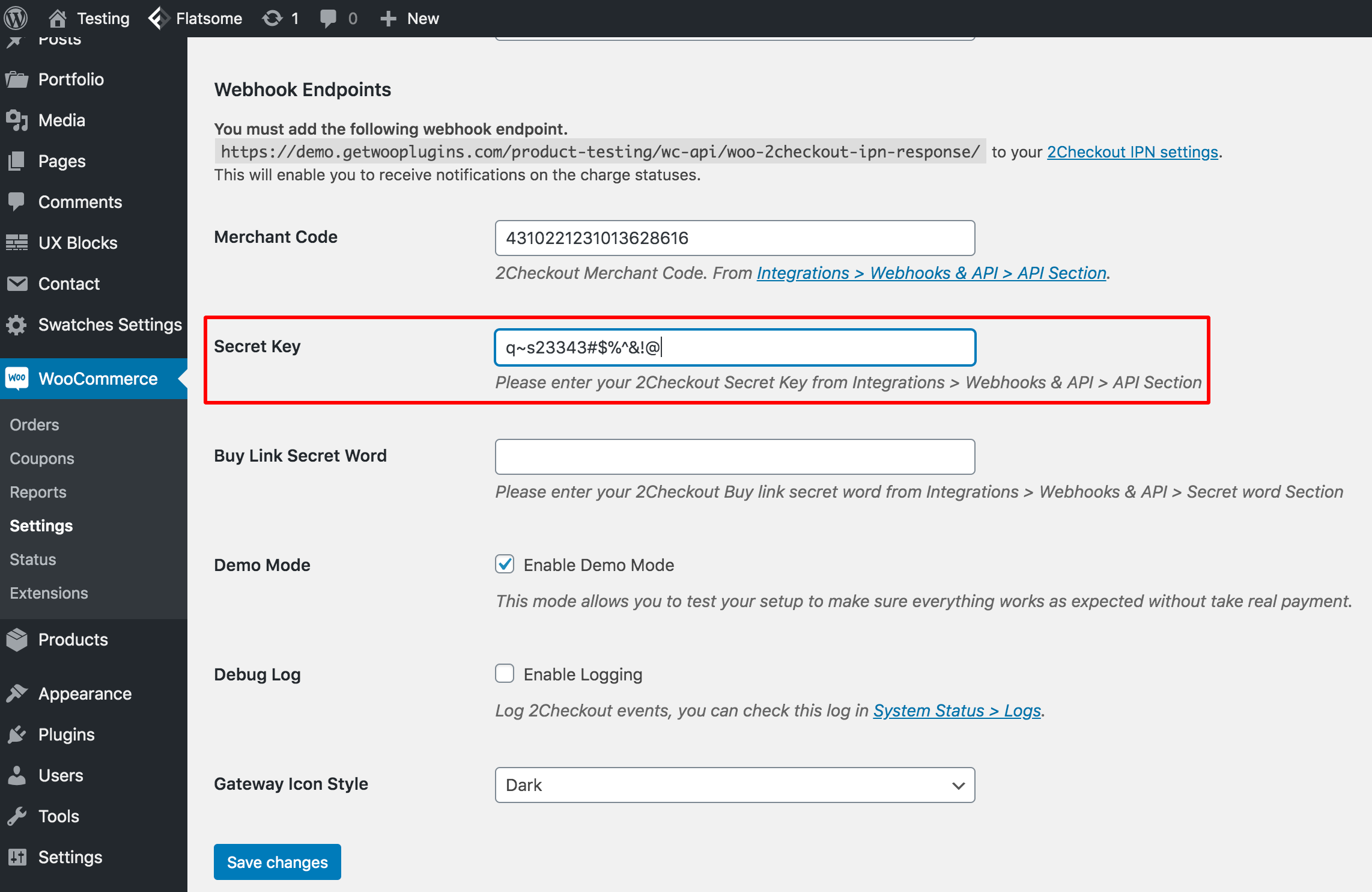 paste secret code into the secret key field