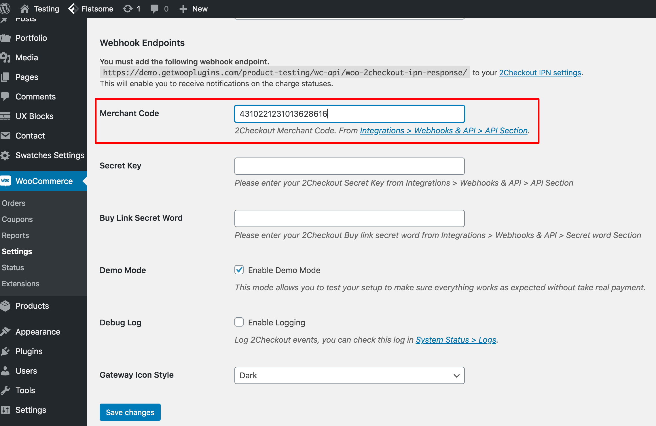 paste the merchant code