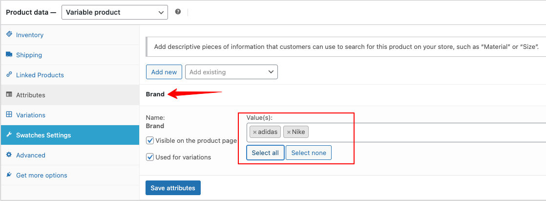 attributes select all
